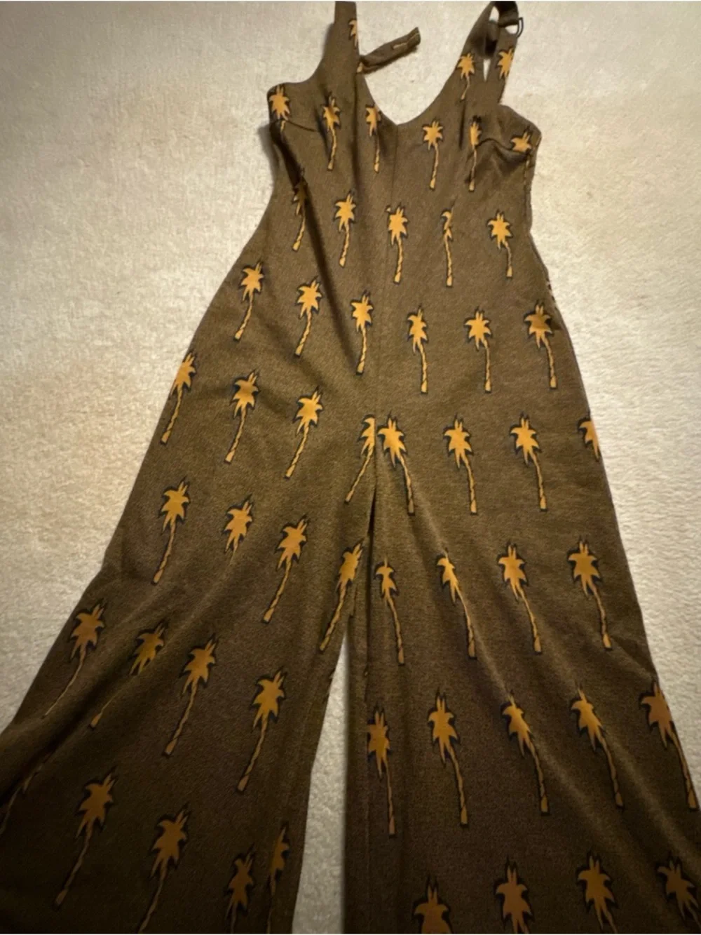 Anthropologie Brown Palm-Print Knit Sleeveless Jumpsuit - Picture 7 of 7